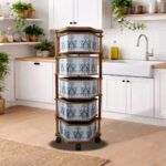 HanemHome 5 Katlı Tekerlekli Ahşap Sebzelik ve Çok Amaçlı Mutfak Düzenleyici